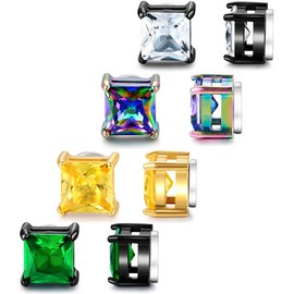 SIISPRI 4 Pairs Magnetic Stud Earrings for Men Stainless Steel Magnetic Earrings Men Clip on Earrings Non Piercing Earrings Unisex CZ Magnetic Earrings for Men 6MM