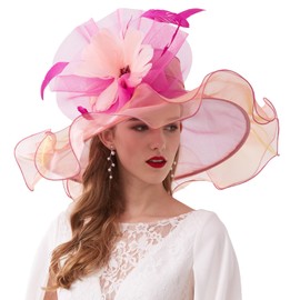 Women's Kentucky Derby Church Hat Bridal Tea Party Wedding Party Sun Hat with Detachable hat Flower as Fascinators