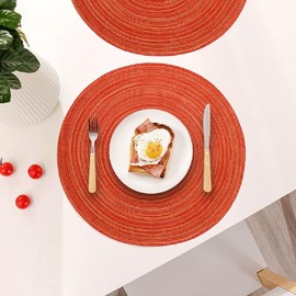 Leegood 15Inch Round Placemats for Dining Table - Heat-Resistant Non-Slip Polyester Ramie Blend, Oil-Proof Reusable Easy-Clean Kitchen Mats for Home & Restaurant (6-Pack) (Red)