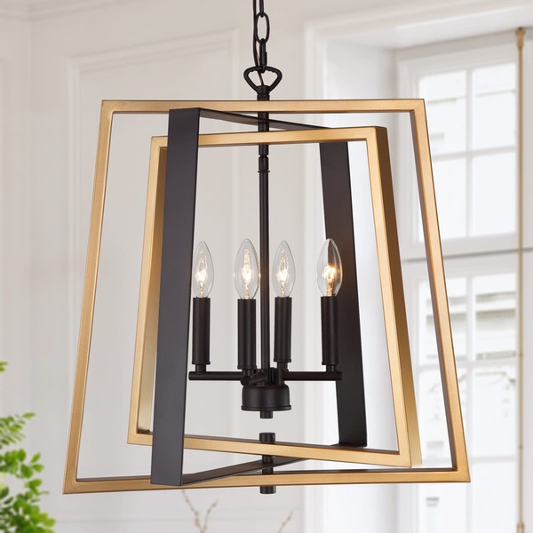 LNC Black and Gold Chandelier, 20“W Modern Farmhouse Pendant Lighting Fixture with Free Swinging Arms for Dining Room, Foyer, Bedroom, Kitchen Island