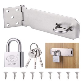 5 inch Stainless Steel Door Latch Hasp ＆ Padlock with Screws, Heavy Duty Padlock Hasp and Staple, Door Clasp,Shed Latch Padlock Staple, Security Hasp Lock, Shed Lock for Bedroom Garage Cabinet Cage