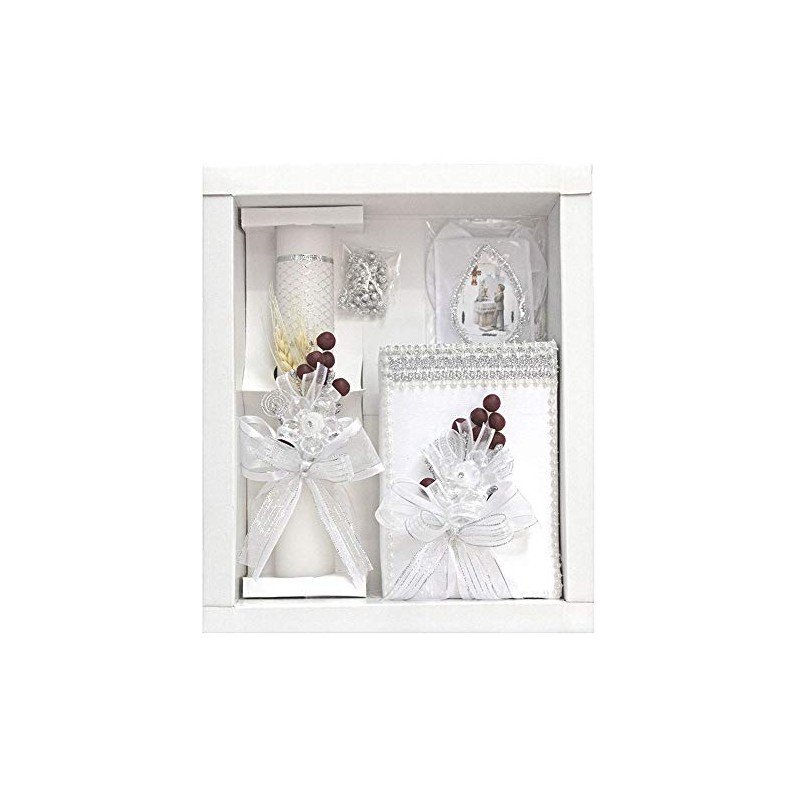 Boys Communion Candle Set w/Spanish New Testament with Grape and