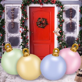Jetec 4 Pcs 32 Inch Candy Color Giant Christmas PVC Inflatable Decorated Ball Ornaments Pastel Xmas Blow Ball Decorations for Xmas Candy Themed Party Holiday Indoor Outdoor Tree Yard Garden Lawn