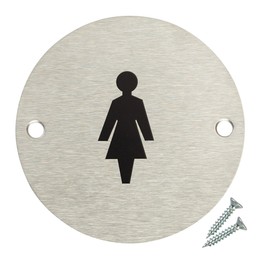 Fire Door Guru® Female Toilet Door Sign - 76mm Disc - Stainless Steel Safety Sign - Fixings Included