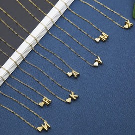 Long tiantian Initial Necklaces for Women Dainty Gold Heart Letter A-Z Pendant Necklace