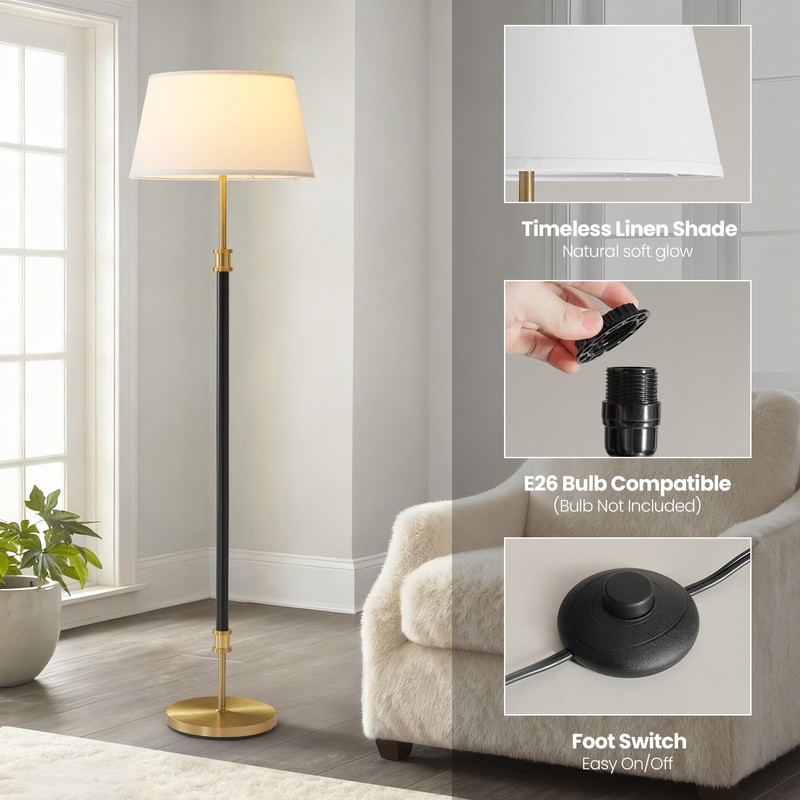 ZenGlimmer Modern Mid Century Floor Lamp with Soft Linen Shade,