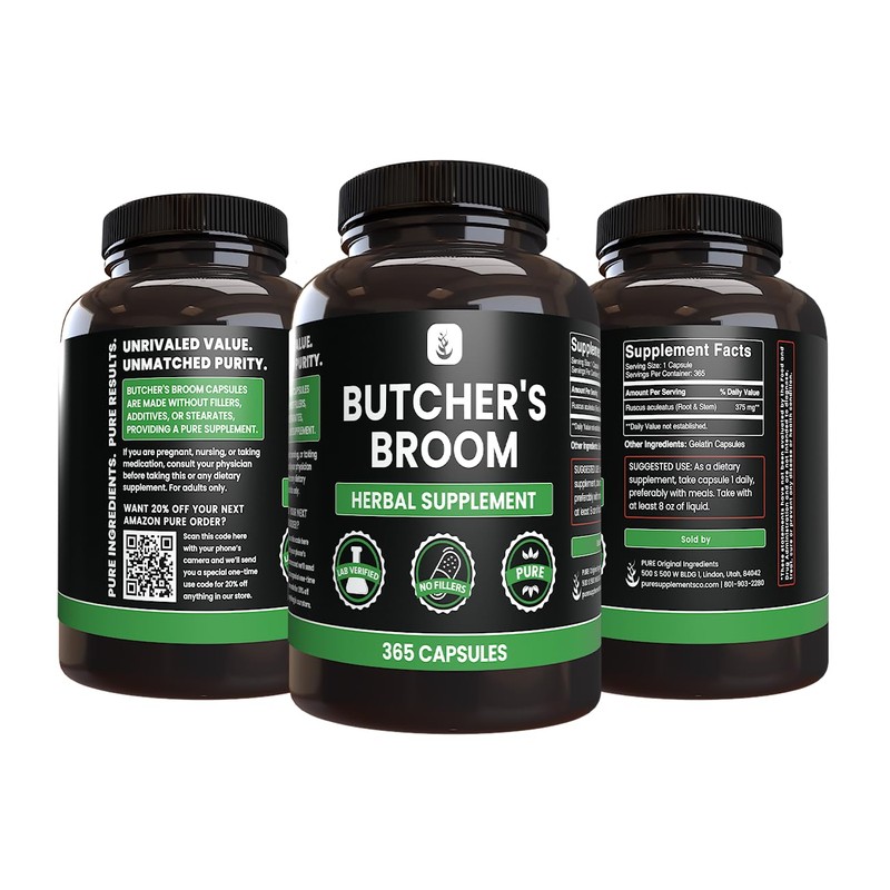 Pure Original Ingredients Butcher's Broom (365 Capsules), No Magnesium or