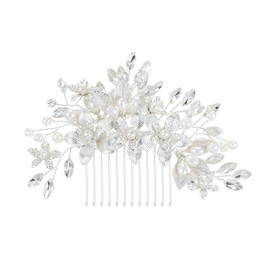 Crystal Bridal Hair Combs, Decorative Bride Wedding Hair Combs with Rhinestones, Flower Wedding Clips Accessories for Brides and Women, Pack of 1 (Silver)
