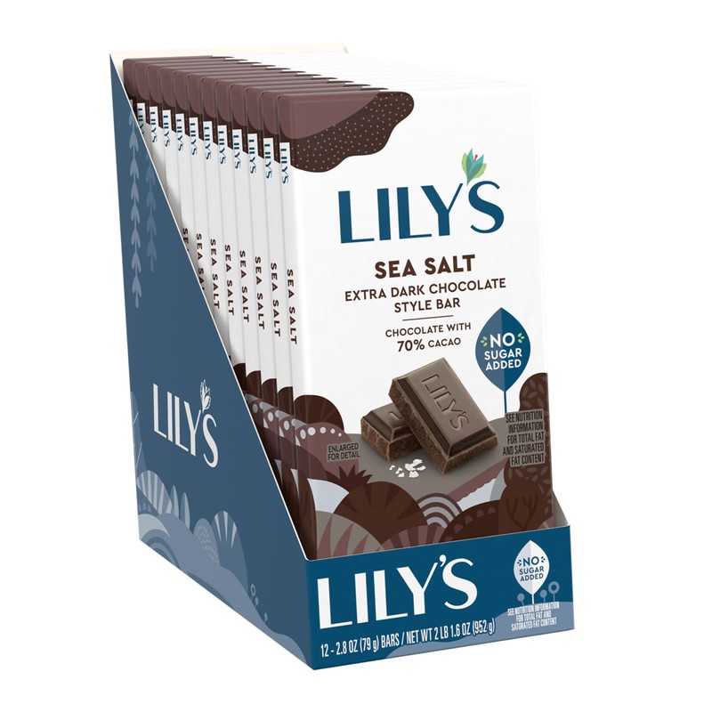 LILY'S Sea Salt Extra Dark Chocolate Style No Sugar Added,