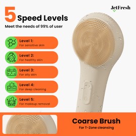 JetFresh Electric Face Scrubber Facial Cleansing Brush 5 Modes, Soft Bristles, Waterproof and Rechargeable Silicone Face Brush for Deep Cleansing, Exfoliating, Massaging for Men and Women