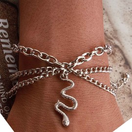 Yienate Snake Ankle Bracelet Boho Layered Tassels Link Ankle Chain Silver Snake Pendant Anklet Beach Ankle Chain Foot Chain Jewelry Gift for Women Teen Girls