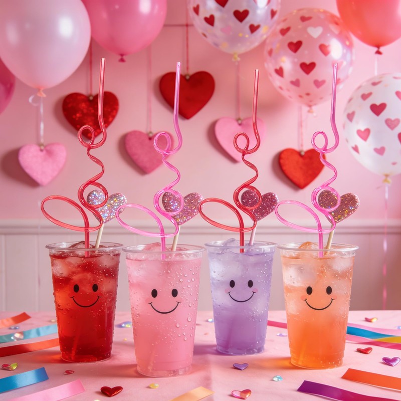 12PCS Love Word-Shaped Plastic Drinking Straws for Bachelorette Decor