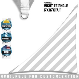 TANG by Sunshades Depot Sun Shade Sail 6x16x17' Feet Triangle Canopy Fabric Permeable Pergolas Top Cover for Outdoor Patio Lawn Garden Backyard Awning White and Grey Stripes with Hardware Kit