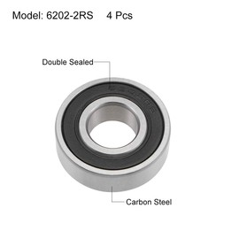 sourcing map Pack of 4 Deep Groove Ball Bearings 6202-2RS Z2 Double Shielded Carbon Steel Ball Bearings 15 mm x 35 mm x 11 mm