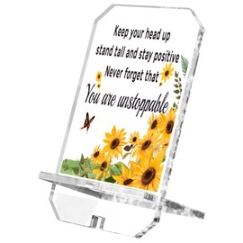 Inspirational Gifts For Coworker Friend Daily Reminder Positive Quote Phone Holder 6.8x3.7 Birthday Gifts Affirmation Gifts For Women Emotional Support Office Desk Decor(You are Unstoppable Sunflower)