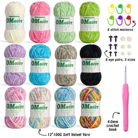 12 Pack Multicolored Fluffy Chenille Yarn, Fuzzy Velvet Baby Blanket Yarn for Crocheting,Fancy Yarn for DIY Craft, (100g/197yds Each) Soft Amigurumi Crochet Yarn Kit B