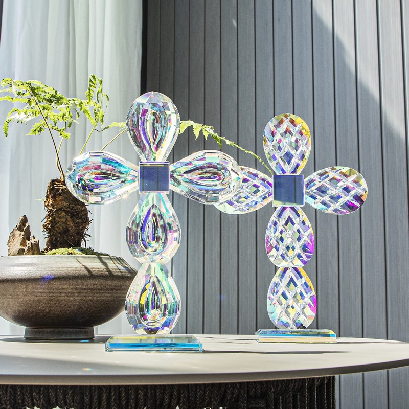QFkris Standing Cross Crystal Crosses Figurine Tabletop Crosse for Home