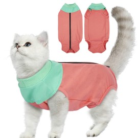 LeLePet Cat Recovery Suit for Female, Post-Surgery Onesie with Breathable Fabric & Back Zipper, Anti-Licking Cat Surgery Recovery Suit, E-Collar Alternative for Wounds or Skin Diseases, Pink S