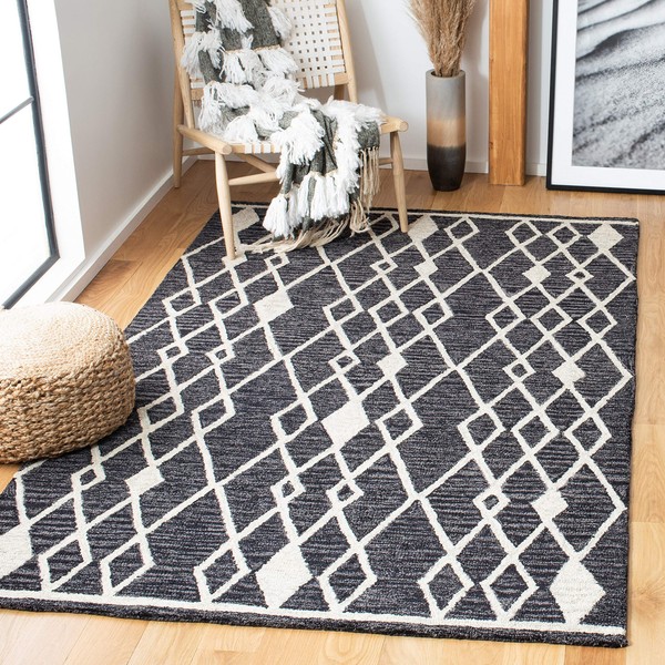 SAFAVIEH Micro-Loop Collection Area Rug - 5' Square, Charcoal &
