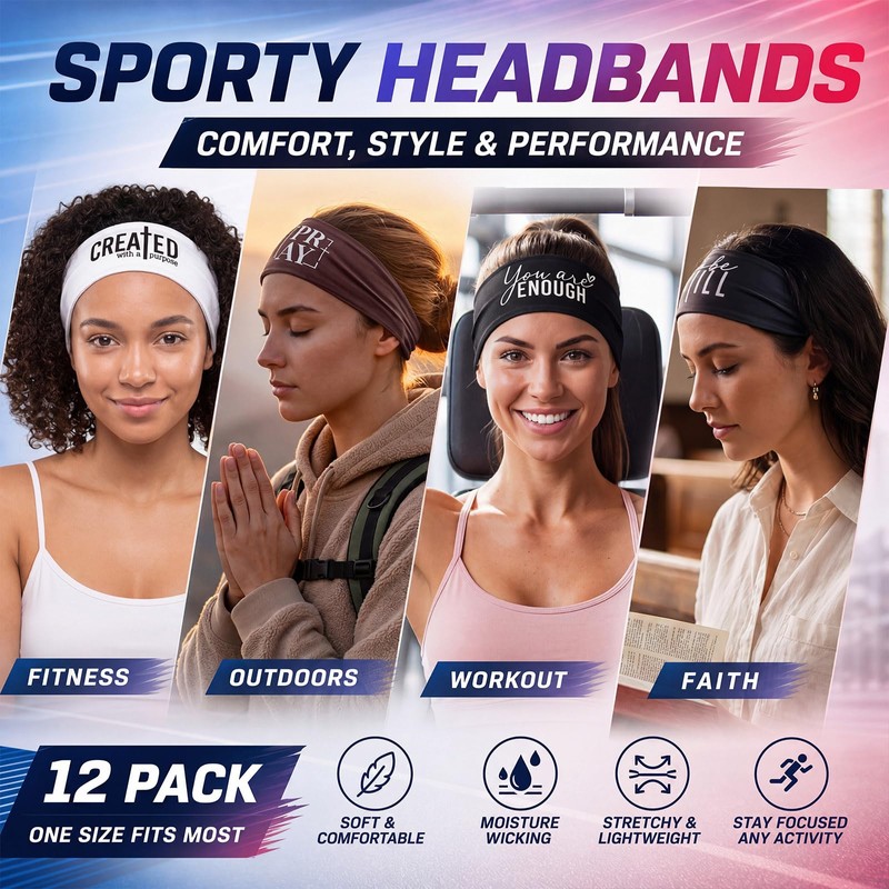 12 Pcs Christian Headbands for Men Women Sweatband Gift