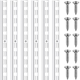 MorningRo 6 Pcs Dual Track Upright Wall Shelving System Heavy Duty Support System Twin Slot Shelf Rail Shelf Standards for Pantries Linen Closets Laundry Rooms(White,47.5 Inch)