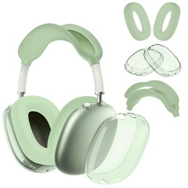 Seltureone 4 in 1 Case Cover Compatible with AirPods Max Headband/Ear Cups/Ear Pads Cover, All-Round Protection Soft Silicone and Clear TPU Headphone Case for AirPods Max - Green