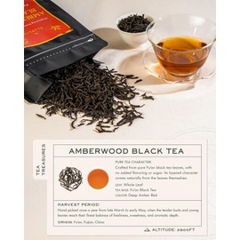 TeaRove Organic Amberwood Black Tea Loose Leaf, High Mountain Chinese Black Tea Leaves, Medium Caffeinated, Rich Flavor, Naturally Honeyed & Woody Richness, Whole Leaf Perfect for Hot & Iced, 8oz/228g