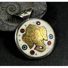 P682 Ethnic Om Mantra Lord Surya Sun Ganesha White Metal Amulet Pendant Nepal
