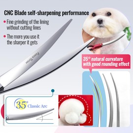 Fenice Dog Grooming Curved Scissors: 6.5" Pet Self-sharpening Split Finishing Shears for Dogs' Faces and Eyes Lightweight Ideal for Tight Spaces and Detailed Grooming Japan VG10 Alloy Steel 63HRC