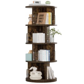 VECELO Rotating Bookshelf Tower, 360°Revolving Bookcase, Round Book Shelf Rotating, Stackable Storage Display Rack Floor Standing, Corner Bookshelf for Home Office, Brown