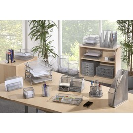 Osco Mesh Pencil Pot Scratch-Resistant with Non-Marking Base 5 Tube Silver