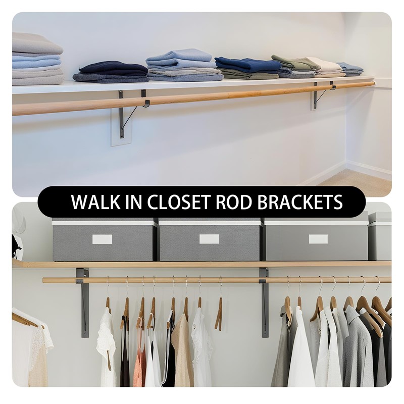 8 Pack Heavy Duty Closet Rod Brackets with Rod Holder
