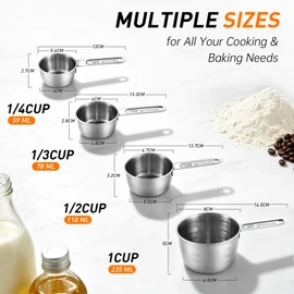 YC Kitchen Measuring Cups Set 4 Piece,Stainless Steel Metal Cups for Baking