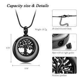 XSMZB Tree of Life Urn Necklace for Ashes Eternity Keepsake Cremation Jewelry for Ashes for Human/Pet Memorial Pendant Locket (Black Tree)
