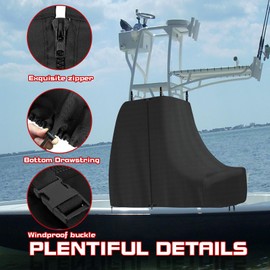 JPURXC T-Top Heavy Duty Center Console Cover for Boat - Marine Grade 900D Canvas, Waterproof, Protects Console and Helm Seat (Black, 94" L x 58" W x 82" H)