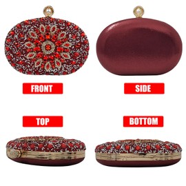 Multicolor Rhinestone Women Evening Clutch Purse Bridal Sparkly Diamond Bag Crystal Handbags Prom Wedding Cocktail Purse(Wine Red)