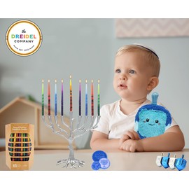 The Dreidel Company Dripless Hanukkah Premium Beeswax Candles Multicolored 1-Hour BurnTime, Hand-Made Striped Deluxe Tapered Decorations, Chanukkah Menorah Candles for All 8 Nights of Chanukah