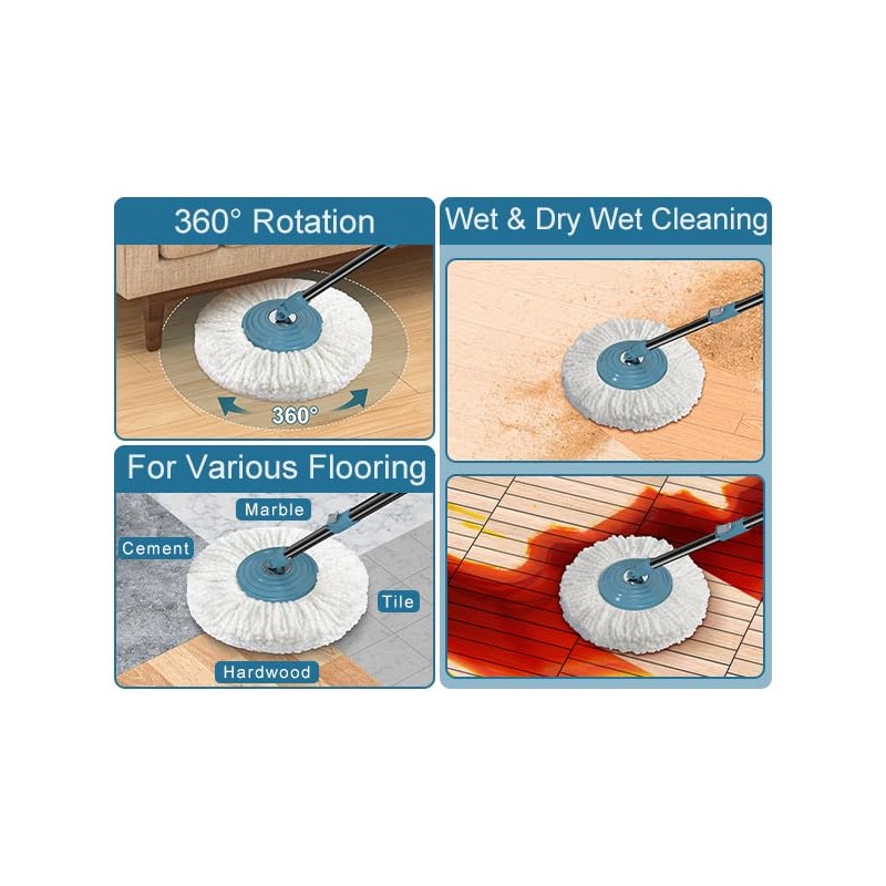 Stainless Steel Extendable Mop Handle with 2 Microfiber Replacement Heads