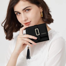 Pomelo Best Women's Trifold Wallet, Folding Wallet, Short Wallet, Coin Pocket, Gift, Celebration, Present, Solid Color Black