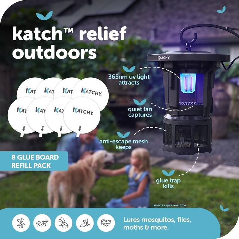 Katchy Outdoor Insect Trap Glue Board Refills, 8-Pack, Catcher &