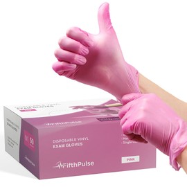 Pink Vinyl Disposable Gloves Medium 50 Pack - Latex Free, Powder Free for Medical Exam, Surgical, Home, Cleaning, and Food - 3 Mil Thickness