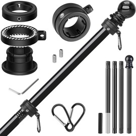 Haoridul Flag Pole for Outside House, Heavy Duty Metal Flagpole for Residential, Outdoor or Porch, Stainless Steel Flag Poles, Upgraded Tangle Free Design, 1 Inch (5 FT, Black)
