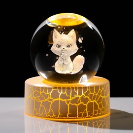Crystal 3D Cat 2.36in Ball Gifts for Women Glass Cartoon Cat Themed Sphere Presents for Her Lovely Kitten with Warm Lights Paperweight for Animal Lovers Girls Daughter Birthday Ornament for Home