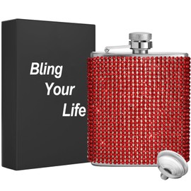 Flasks for liquor for women- Diamond Hip Flasks, Glitter Stainless Steel Leakproof Hip Flasks with Funnel,Bling Rhinestone Hip Flask for Liquor,Cute liquor flasks for women (Red, 8oz)