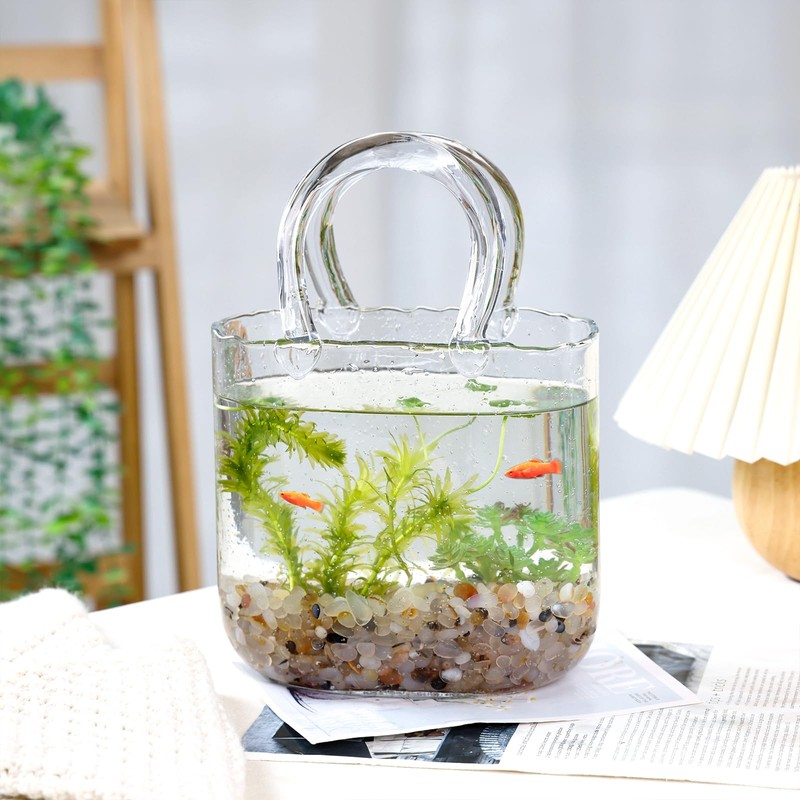 Fixwal Glass Purse Vase for Flowers, Clear Bag Vases with