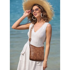 Mroede Crossbody Bags for Women Vegan Leather Hobo Purses Travel Shoulder Handbags with Detachable Wide Guitar Strap