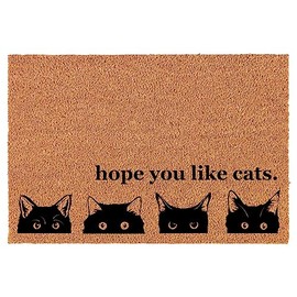 Welcome Doormat Coco Coir Door Mat Gift Peeking Cats Hope You Like Cats Funny (24" x 16")