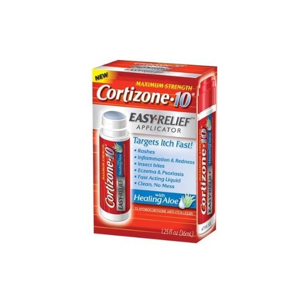 Cortizone 10 With Healing Aloe Easy Relief Applicator, Maximum Strength 1% Hydrocortisone Anti-Itch Liquid, 1.25 Fl. Oz (Pack of 6)