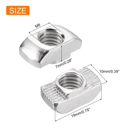 sourcing map 100Pcs M8 T Nut Sliding T Slot Nut Fastener Carbon Steel Nickel Plated Half Round Roll in Sliding Aluminum Profile Accessories for Groove width 10mm 4040 Series