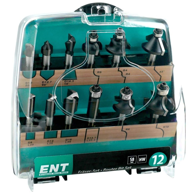 ENT 12-Piece DURACUT HM Milling Cutter Set in Shatterproof Plastic